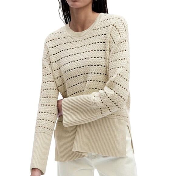 GAP Sweaters - GAP Crochet Sweater Top Size Small Beige Split Hem Open Pattern Stitch Pullover